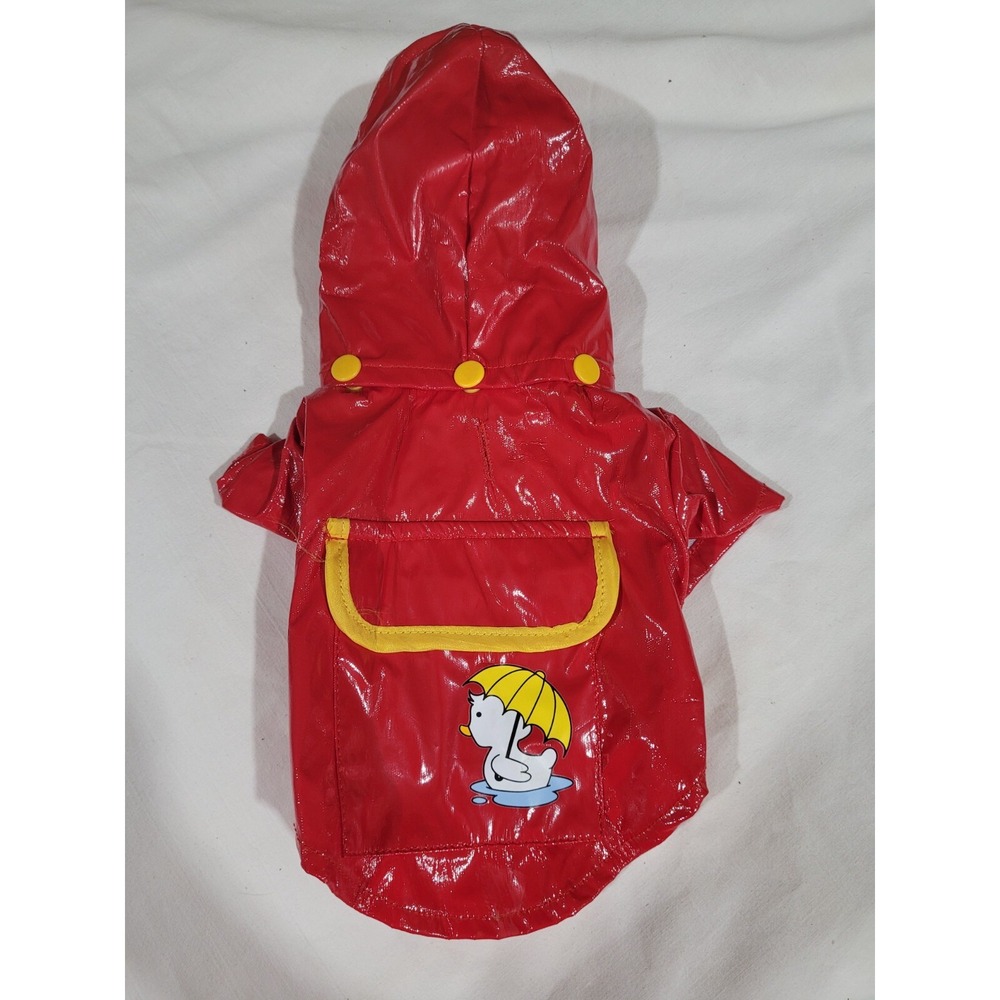 GRREAT CHOICE DOG RED RAINCOAT HOODED POCKET ON TOP w/DUCK